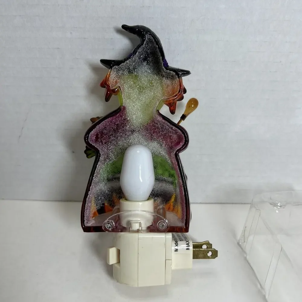 Colorful Translucent Witch Holding Spoon & Fish & Green Bubbling Brew Nightlight